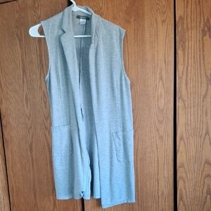 Allison Joy Light Gray Sleeveless Long Open Cardigan Vest Size M